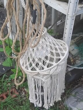 Boho Macramé Hanging Plant Holder in Natural Cream